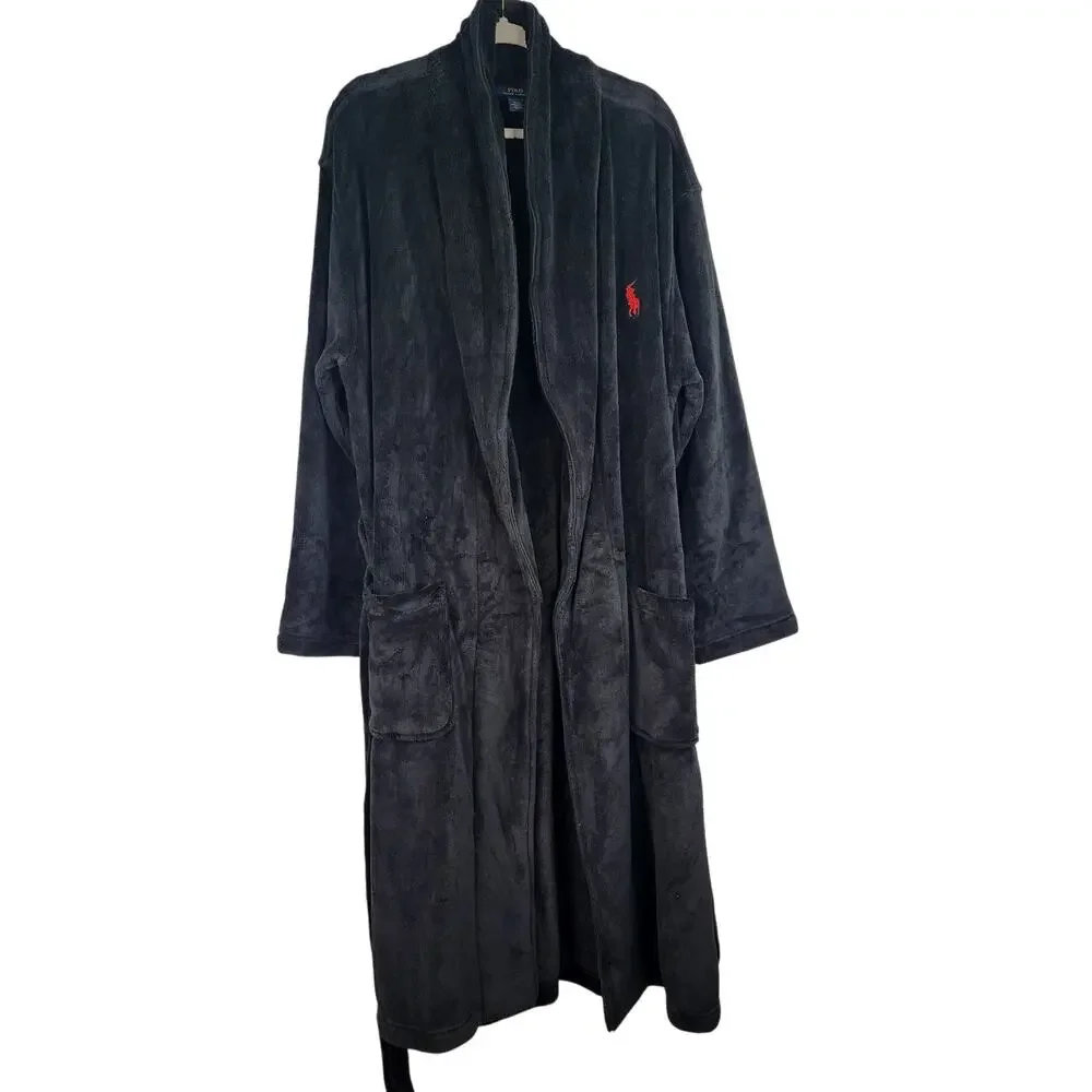 POLO Ralph Lauren Blace Plush Fleece Pony Logo Shawl Collar Robe Size Small